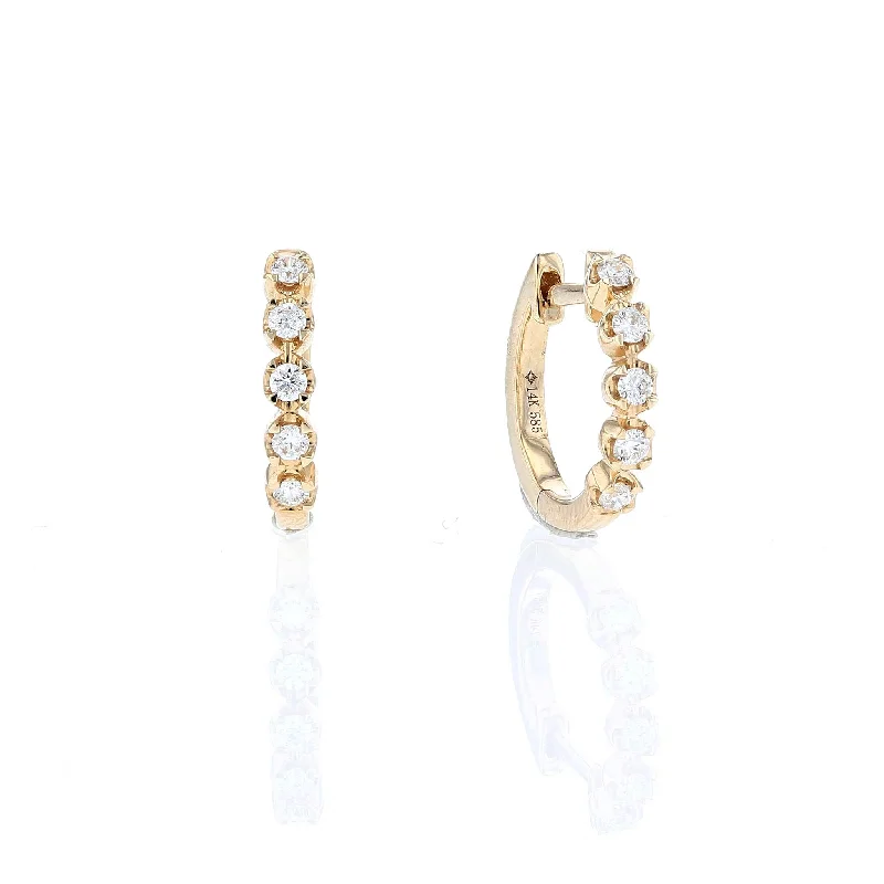 Ladies Earrings with Oval Spark-Yellow Gold Diamond Huggie Hoop Earrings