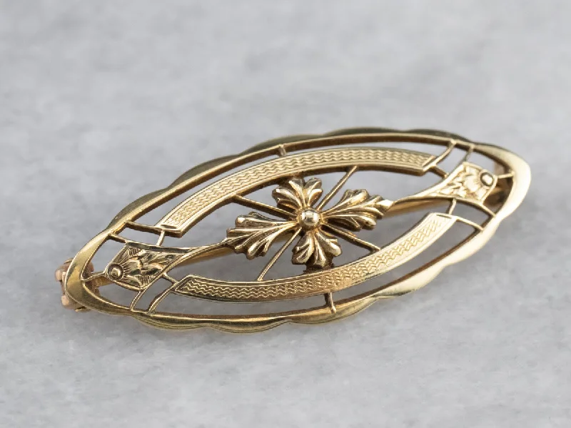 Ladies companion bond brooches -Vintage Gold Filigree Marquise Brooch