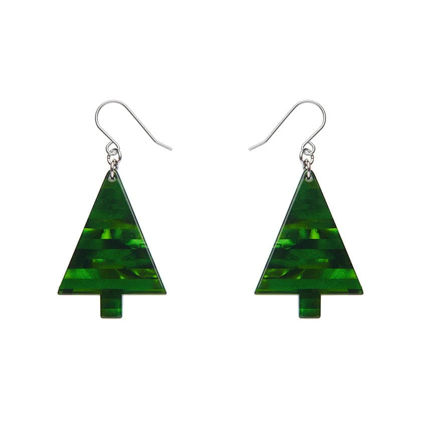 Ladies Earrings Twist Glow-Erstwilder - Christmas Tree Stripe Glitter Drop Earrings - Green