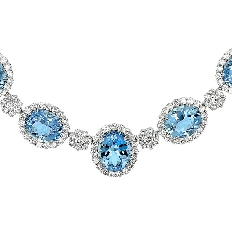 Ladies lush emerald necklaces -JULEVE 18KT WHITE GOLD AQUAMARINE & DIAMOND NECKLACE