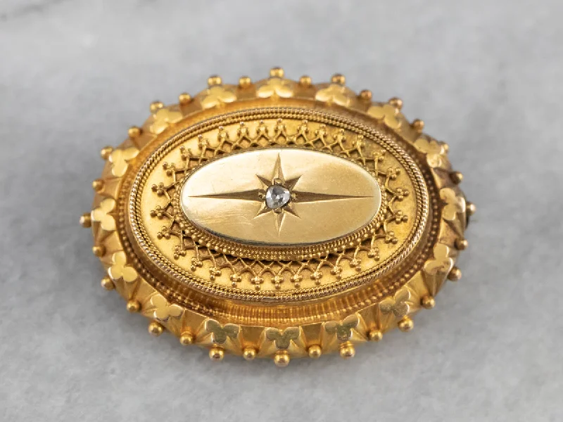 Ladies sleek bar brooches -Victorian Diamond Gold Brooch Locket