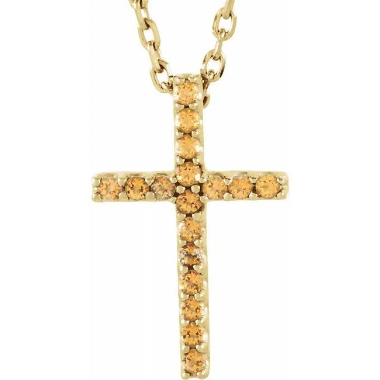 Ladies punk flair necklaces -14K Yellow Natural Yellow Sapphire Petite Cross 16" Necklace