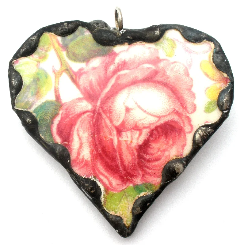 Ladies balanced charm brooches -Staffordshire Rose Broken China Porcelain Pendant Brooch