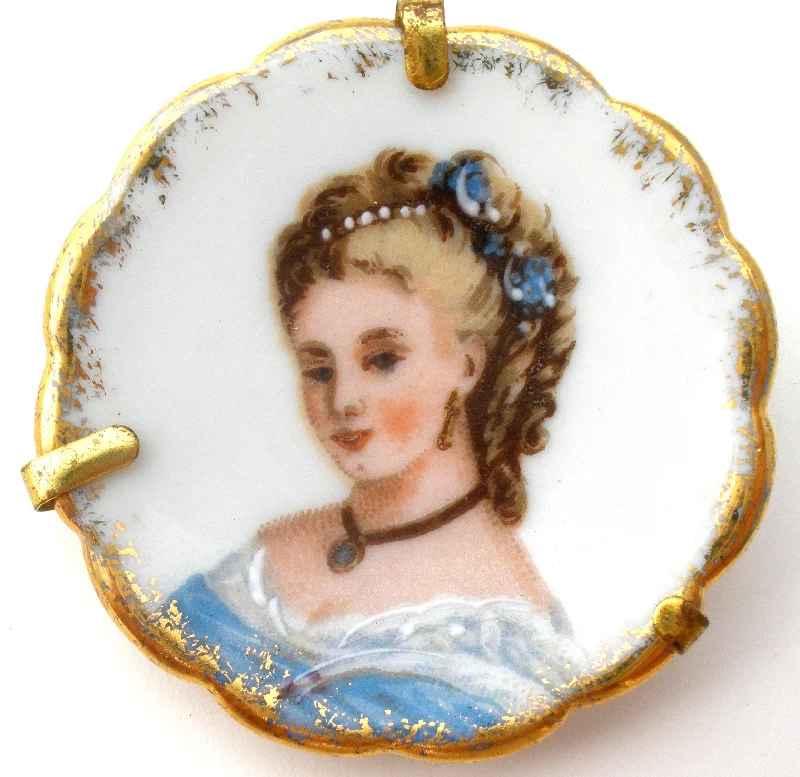 Ladies family glow brooches -Limoges Hand Painted Porcelain Brooch Pin Vintage