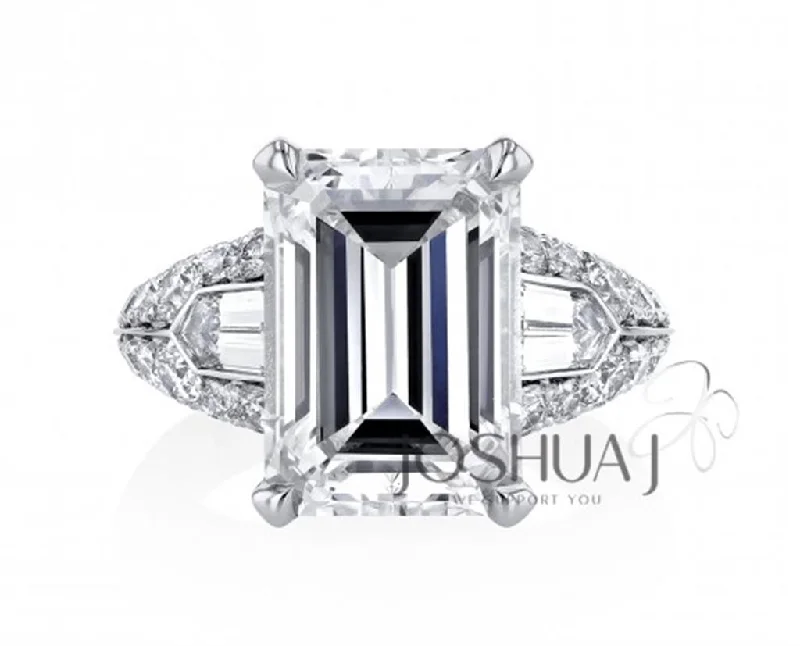 Ladies Rings with Flame Glow-Platinum 7.54ct Emerald Cut and Pave Diamond Ring