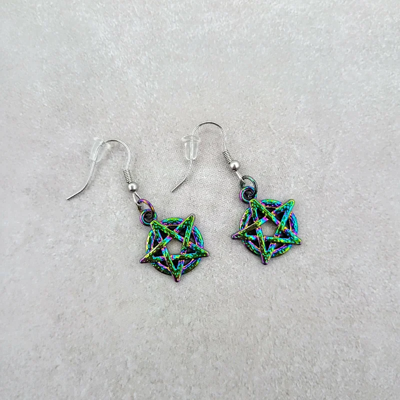 Ladies Earrings with Pure Okenite-Rainbow Pentacle Earrings