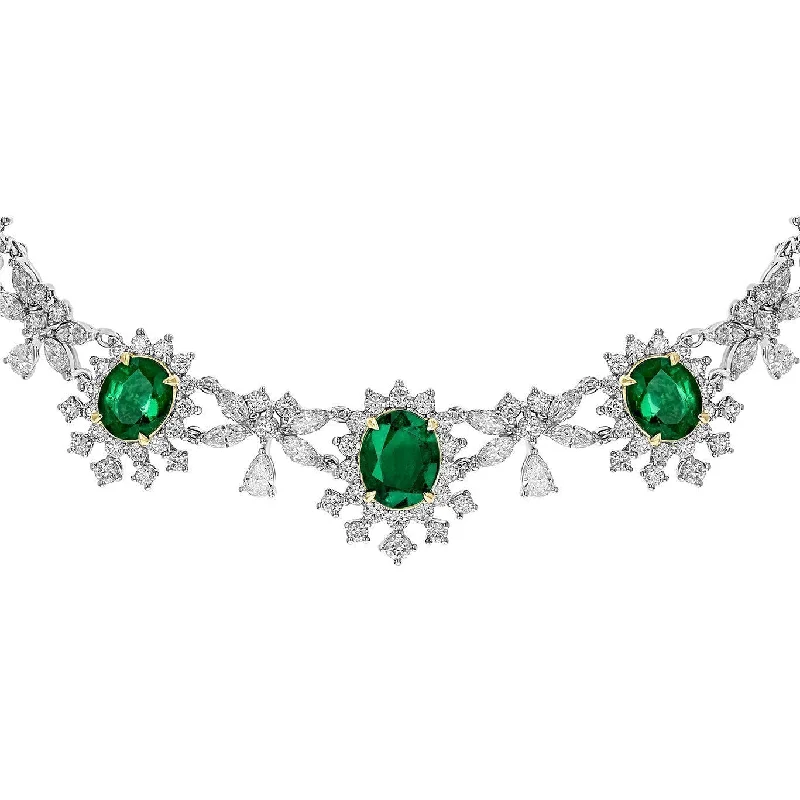 Ladies sparkling diamond necklaces -JULEVE 18KT WHITE GOLD 52.59 CTW EMERALD & 33.83 CTW DIAMOND NECKLACE