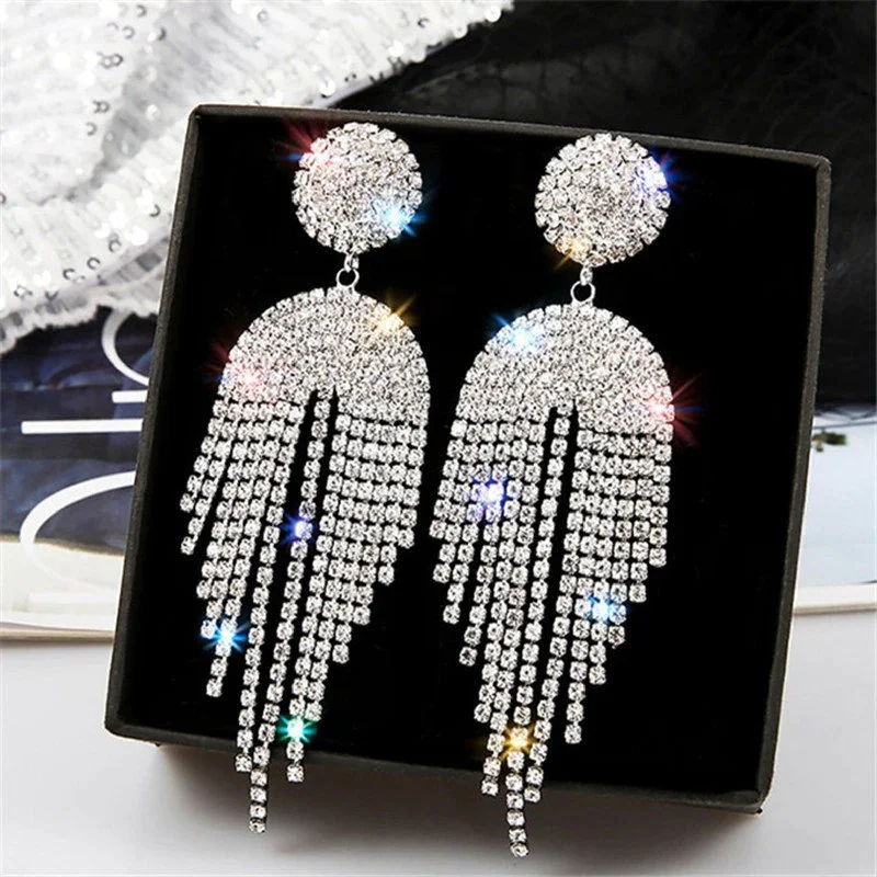 Ladies Earrings with White Muscovite-Chandelier Pearls Rhinestone Earrings JS-021