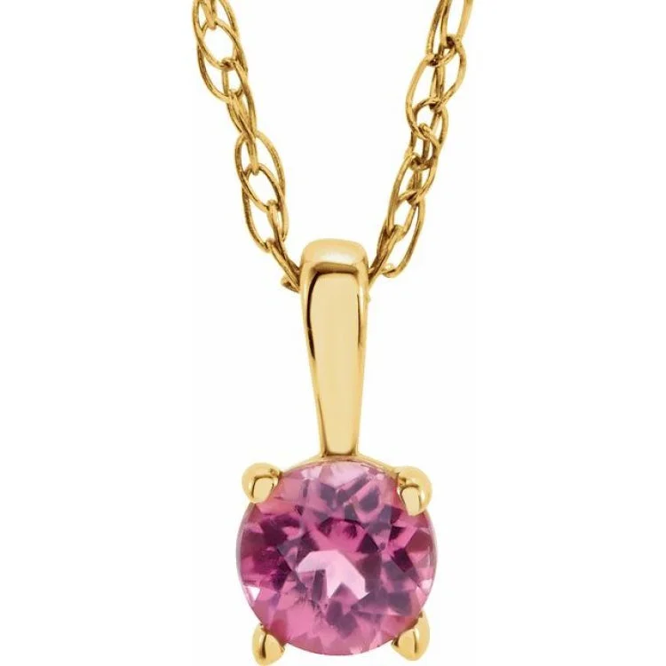 Ladies city beat necklaces -14K Yellow 3 mm Natural Pink Tourmaline Youth Solitaire 14" Necklace