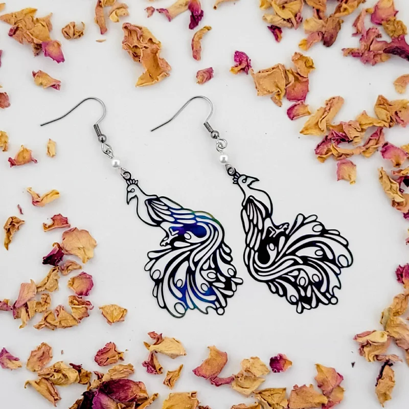 Ladies Earrings for Mom Shine-Rainbow Peacock Filigree Earrings