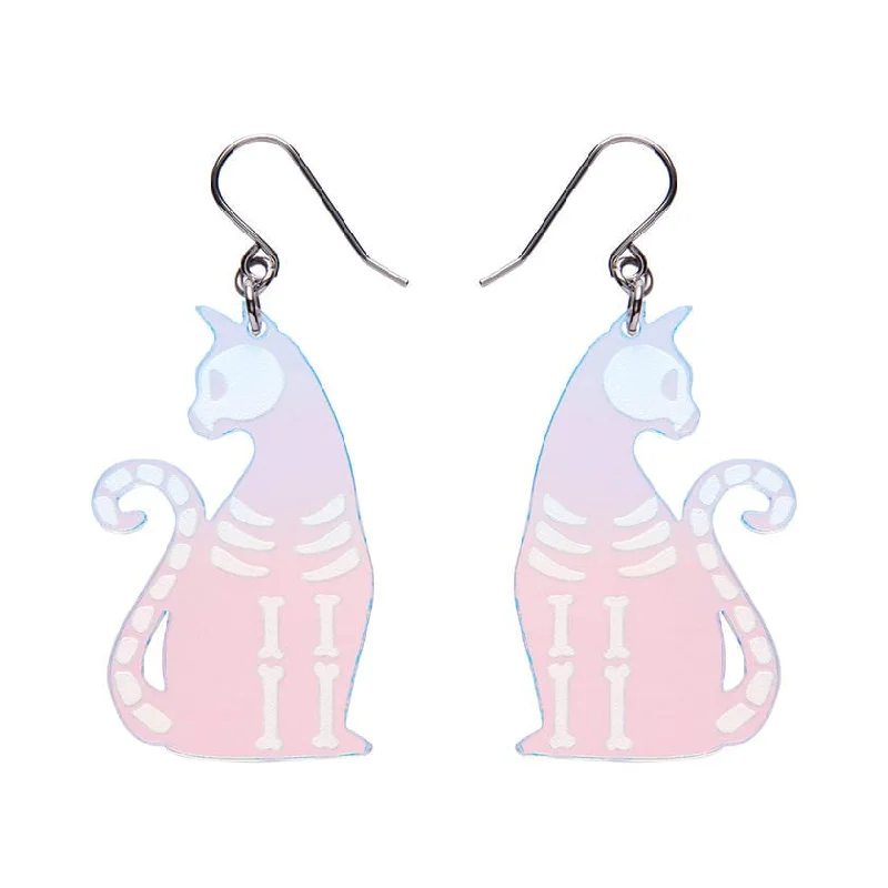 Ladies Earrings in Rose Glow-Erstwilder - Bone Kitty Drop Earrings (Iridecent) - Best of Halloween (2024)