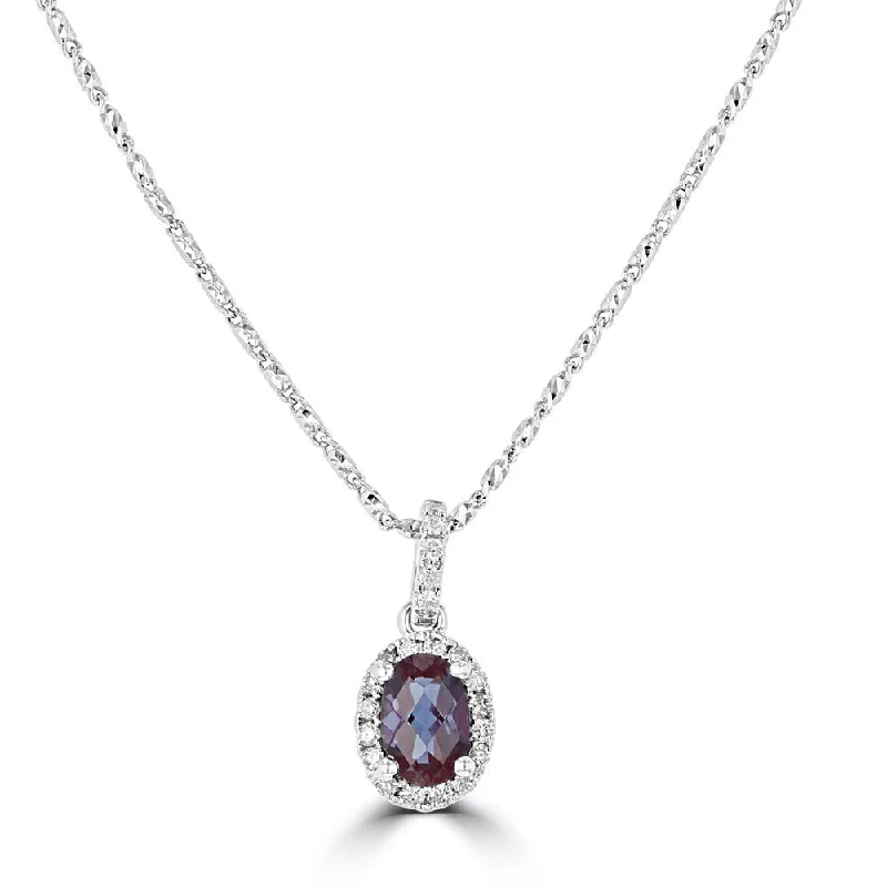 Ladies peaceful charm necklaces -14KT WHITE GOLD 0.45 CT LAB CREATED ALEXANDRITE & .09 CTW DIAMOND HALO NECKLACE