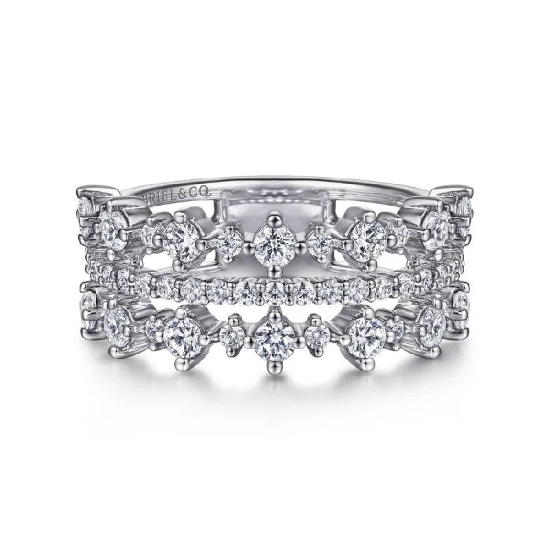 Ladies Rings for Activist Glow-Gabriel & Co. - LR52197W45JJ - 14K White Gold Three Row Diamond Ring