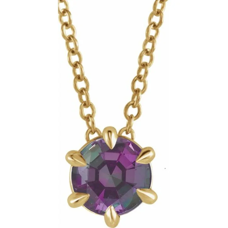 Ladies maternal bond necklaces -14K Yellow 5 mm Lab-Grown Alexandrite Solitaire 16-18" Necklace