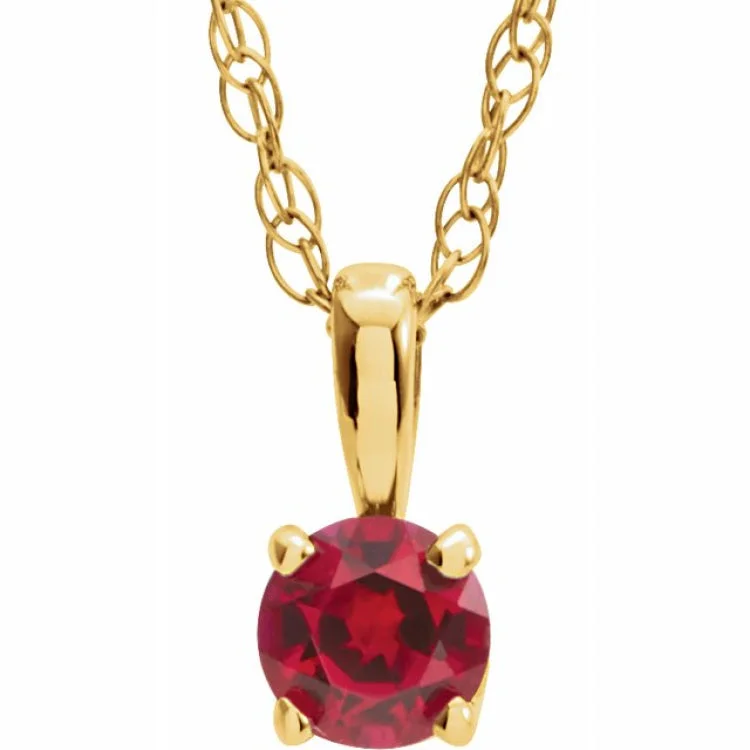 Ladies fluttering butterfly necklaces -14K Yellow 3 mm Natural Ruby Youth Solitaire 14" Necklace