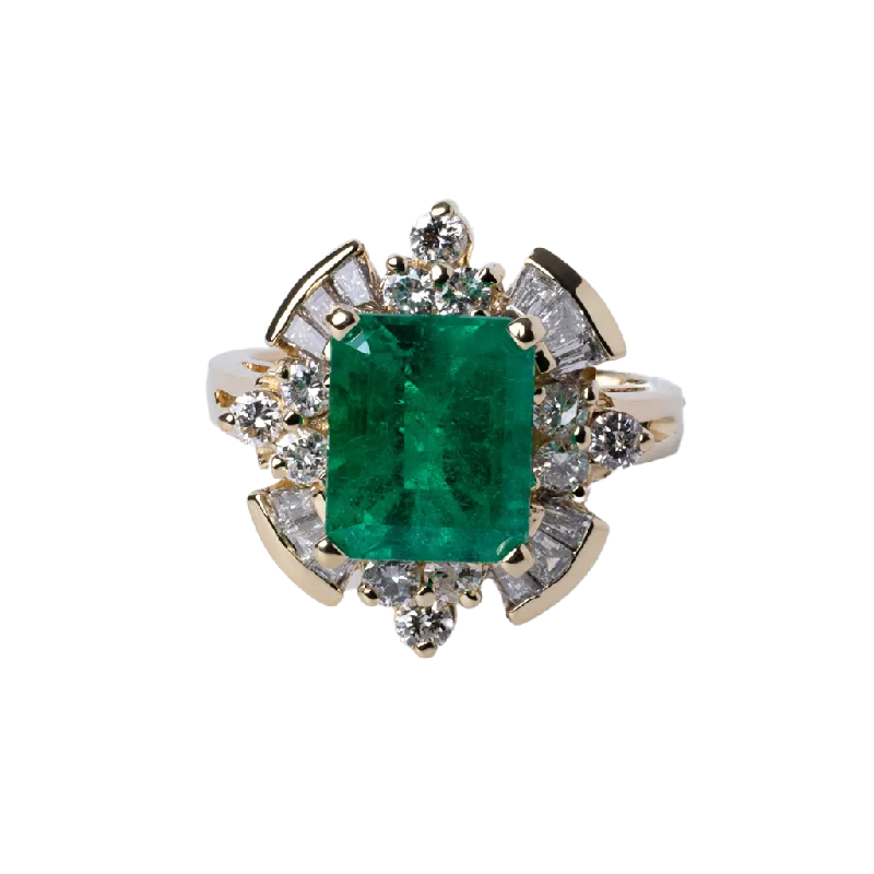 Ladies Rings for Youth Shine-14k Yellow Gold Emerald and Diamond Ring