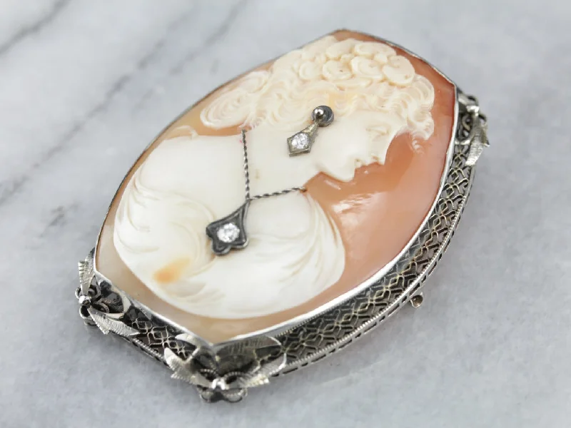 Ladies motivating glow brooches -Art Deco Diamond Cameo Brooch