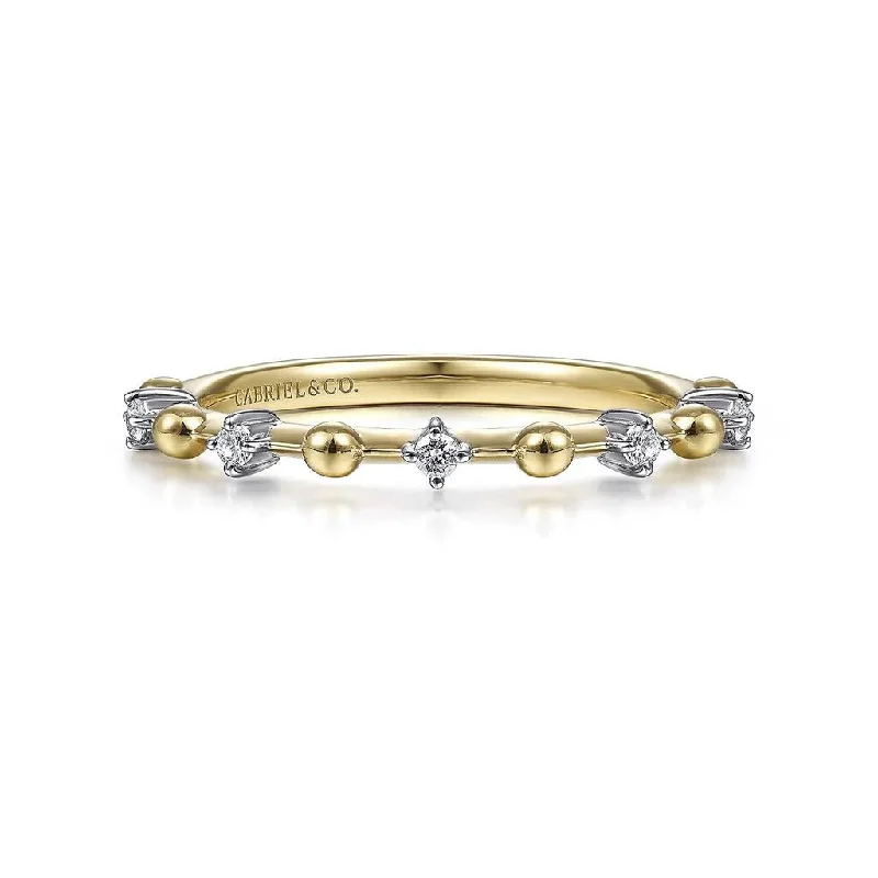 Ladies Rings with Moon Shine-Gabriel & Co. 14K Yellow Gold Alternating Diamond and Bujukan Bead Ring