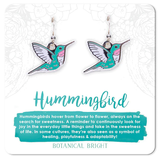 Ladies Earrings with Teal Chrysocolla-Botanical Bright Dangle Earrings - Hummingbird