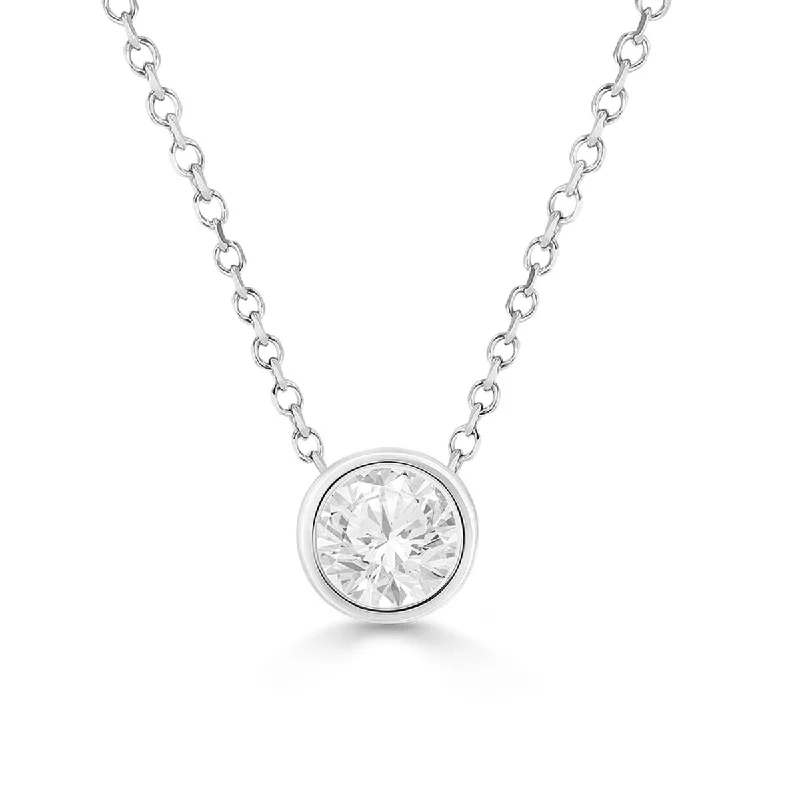 Ladies loving sentiment necklaces -14KT WHITE GOLD 1/2 CTW DIAMOND BEZEL SOLITAIRE NECKLACE