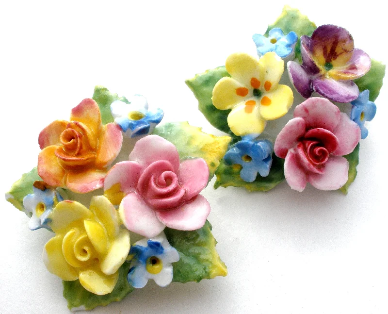 Ladies eastern mystique brooches -Artone Bone China Painted Flower Brooches Vintage