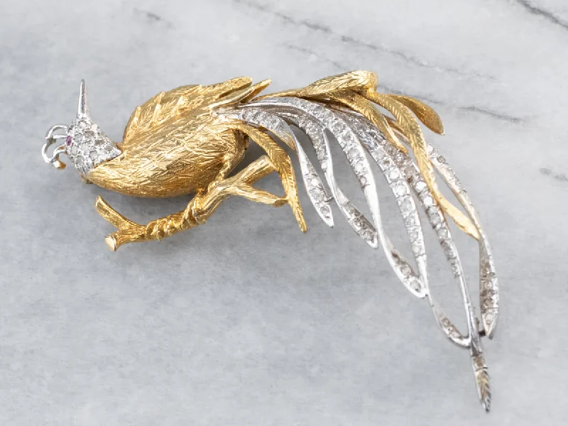 Ladies curated designer brooches -Diamond Bird Gold Platinum Statement Brooch