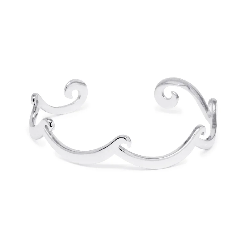 Ladies joyful gleam bracelets -Wave Cuff Bracelet in Solid Sterling Silver