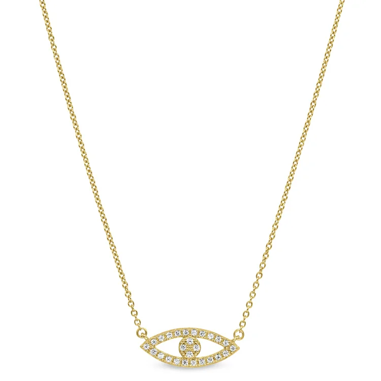 Ladies unicorn shine necklaces -Gold Finish Sterling Silver Micropave Evil Eye Necklace with Simulated Diamonds on 16"-18" Adjustable Chain