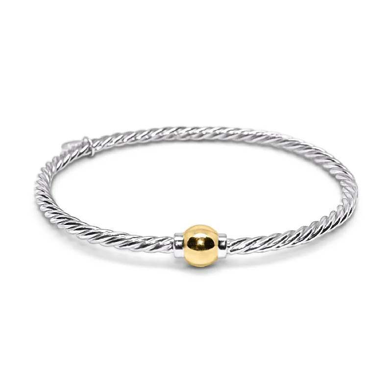 Ladies healing charm bracelets -Braided Cape Cod Ball Bracelet in Sterling Silver with a 14K Yellow Gold Ball