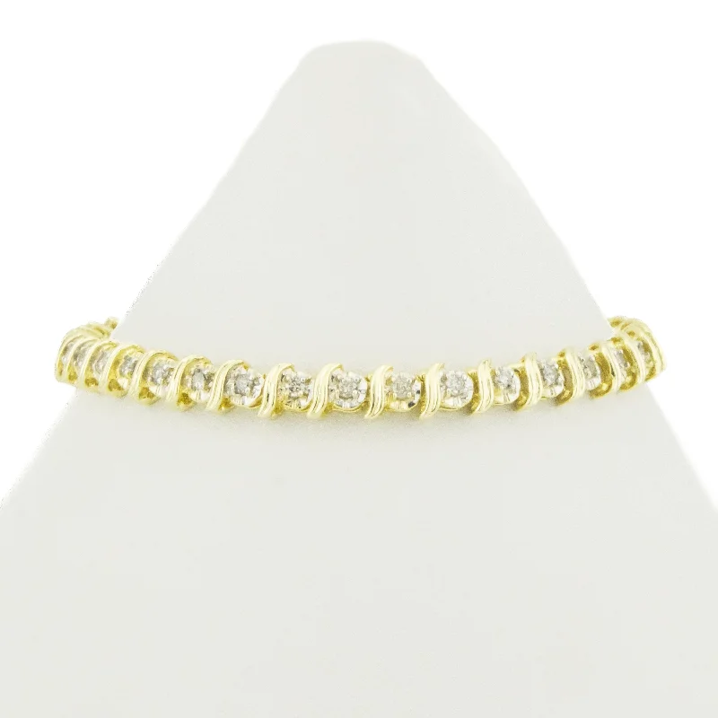 Ladies fairy glow bracelets -1.00ctw Round Diamond 7" Tennis Bracelet in 14K Yellow Gold