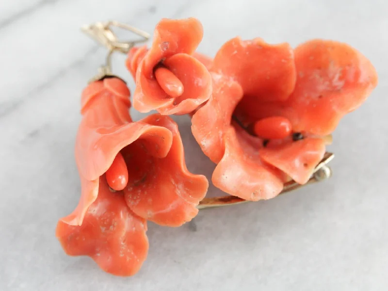 Ladies space gleam brooches -Antique Carved Coral Pendant or Brooch