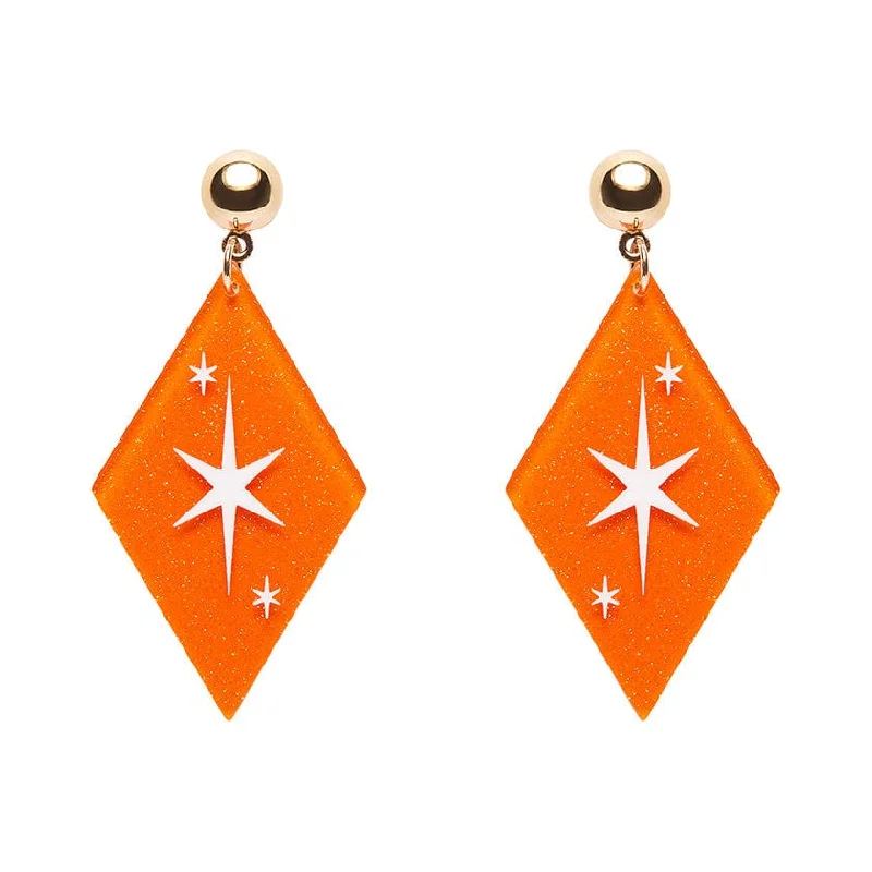 Ladies Earrings for Travel Spark-Erstwilder - Atomic Diamond Drop Earrings - Orange