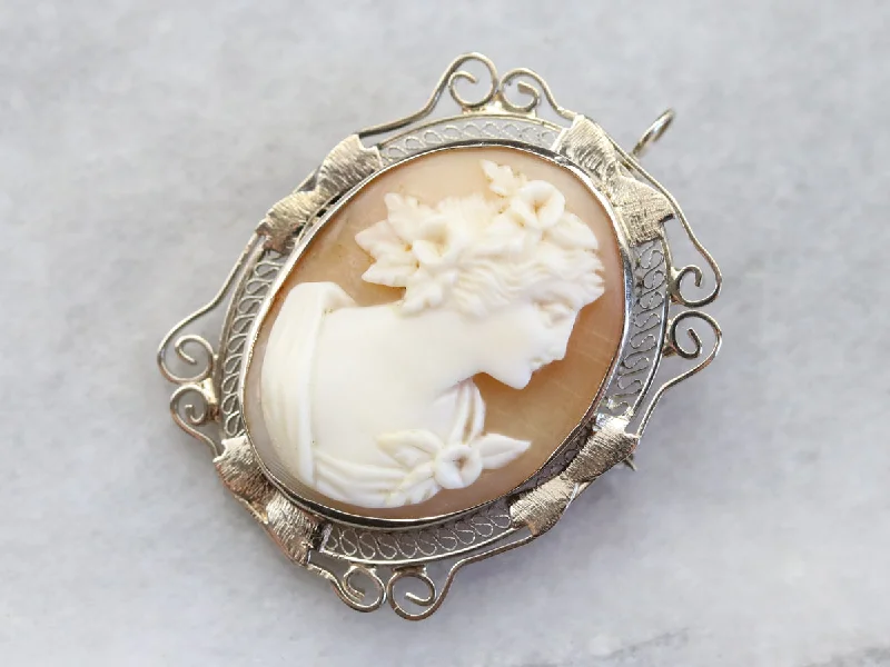 Ladies slim sparkle brooches -Art Deco Gold Filigree Cameo Brooch