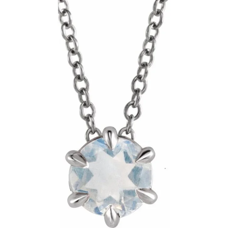 Ladies spring petal necklaces -Platinum 4 mm Natural Blue Moonstone Solitaire 16-18" Necklace