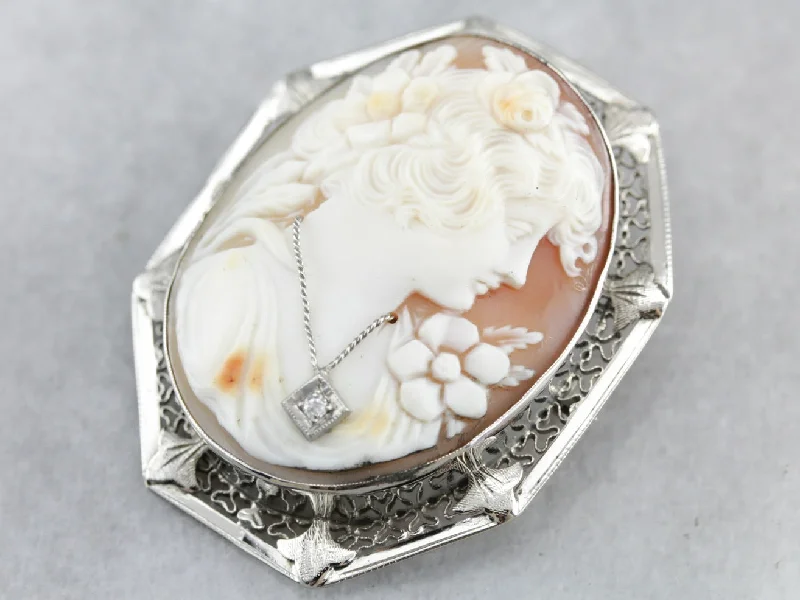 Ladies astral gleam brooches -Art Deco Cameo Brooch or Pendant with Woman Wearing a Diamond Necklace