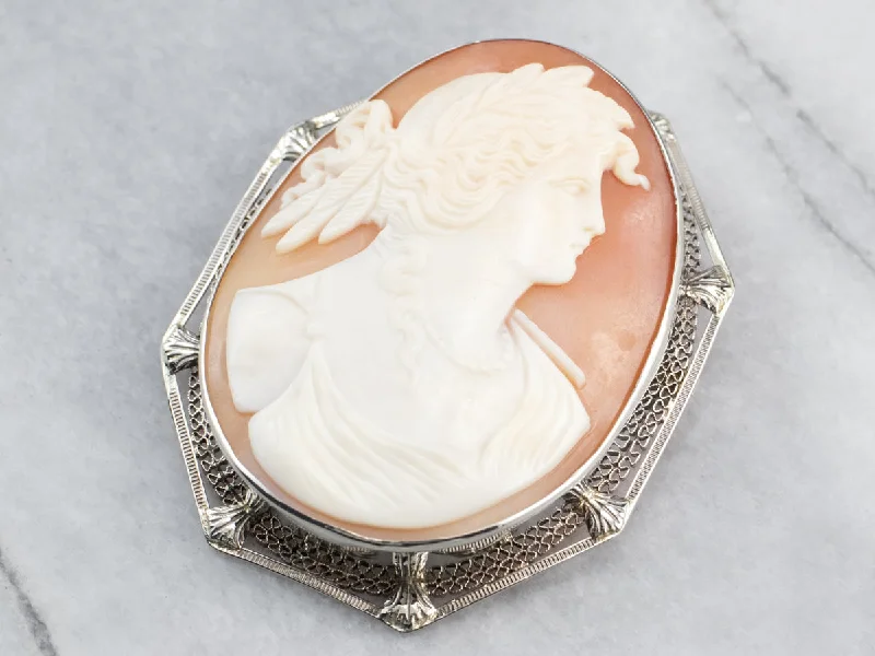 Ladies thrifty charm brooches -Art Deco Demeter Cameo White Gold Brooch Pendant