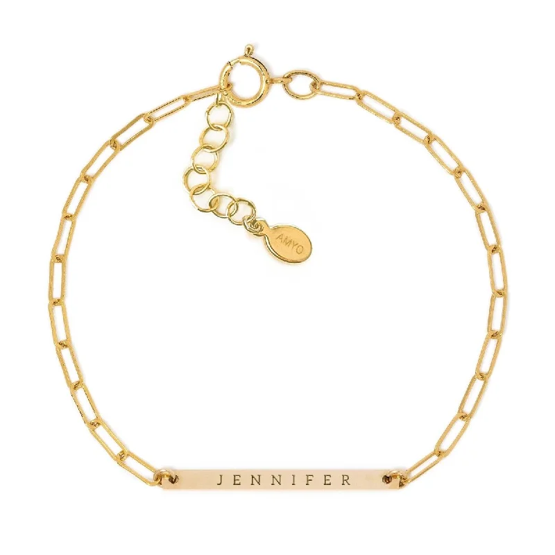 Ladies fine link bracelets -Engravable Thin Bar Chain Link Bracelet