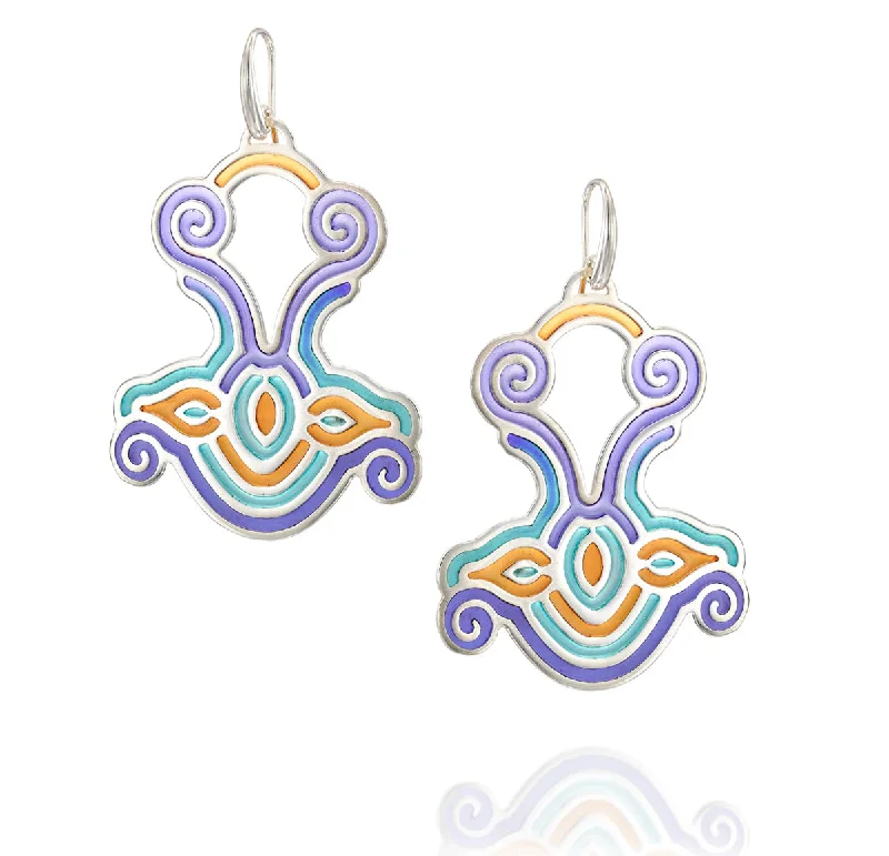 Ladies Earrings for Friend Shine-Big colorful dangle silver sterling sea earrings