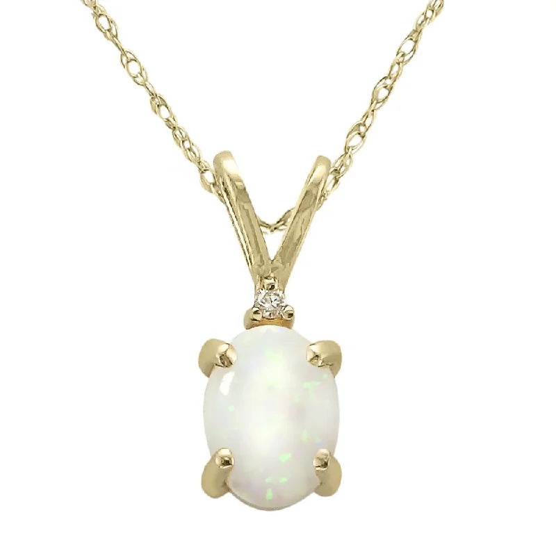 Ladies effortless daily necklaces -14KT YELLOW GOLD OPAL & DIAMOND NECKLACE