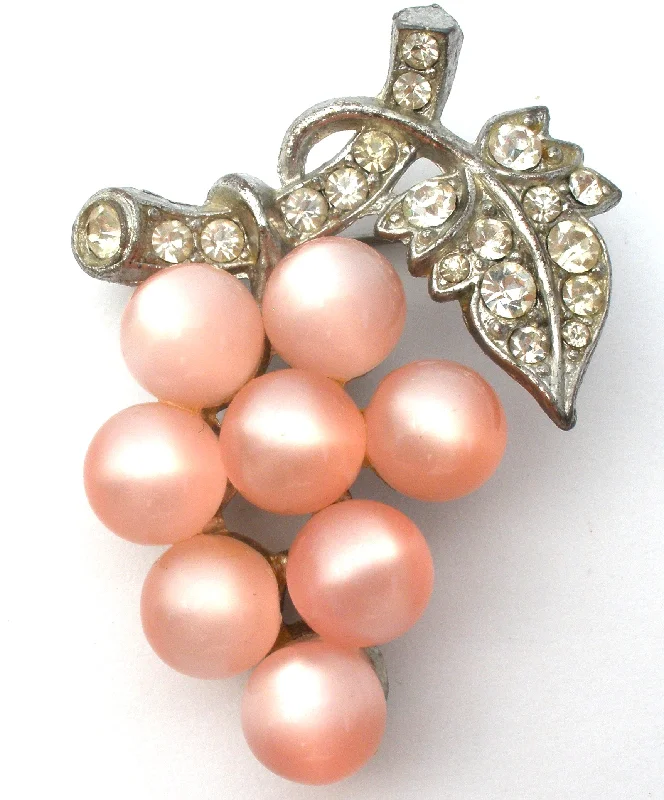 Ladies confident gleam brooches -Pink Moonglow & Rhinestone Grape Brooch Pin Vintage