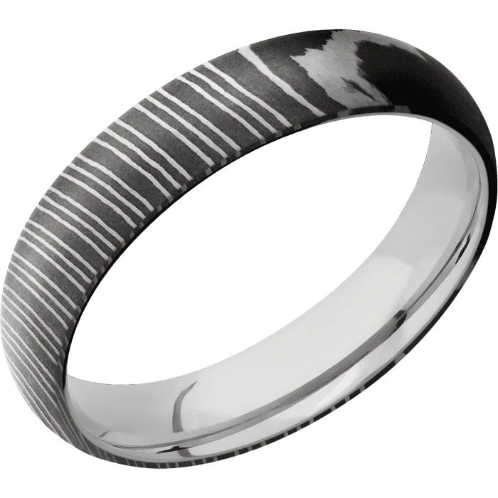 Ladies Rings for Dream Spark-5mm wide Domed Damascus Steel Ring with Acid Damascus Finish / Titanium Sleeve