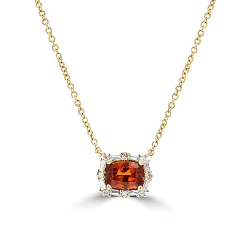 Ladies golden yellow necklaces -JULEVE 18KT 1.32 CT TRIPLITE & 0.23 CTW DIAMOND HALO NECKLACE