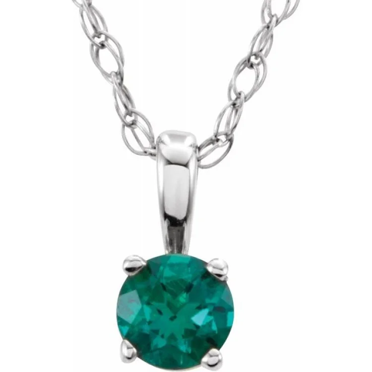 Ladies custom etched necklaces -14K White 3 mm Lab-Grown Emerald Youth Solitaire 14" Necklace