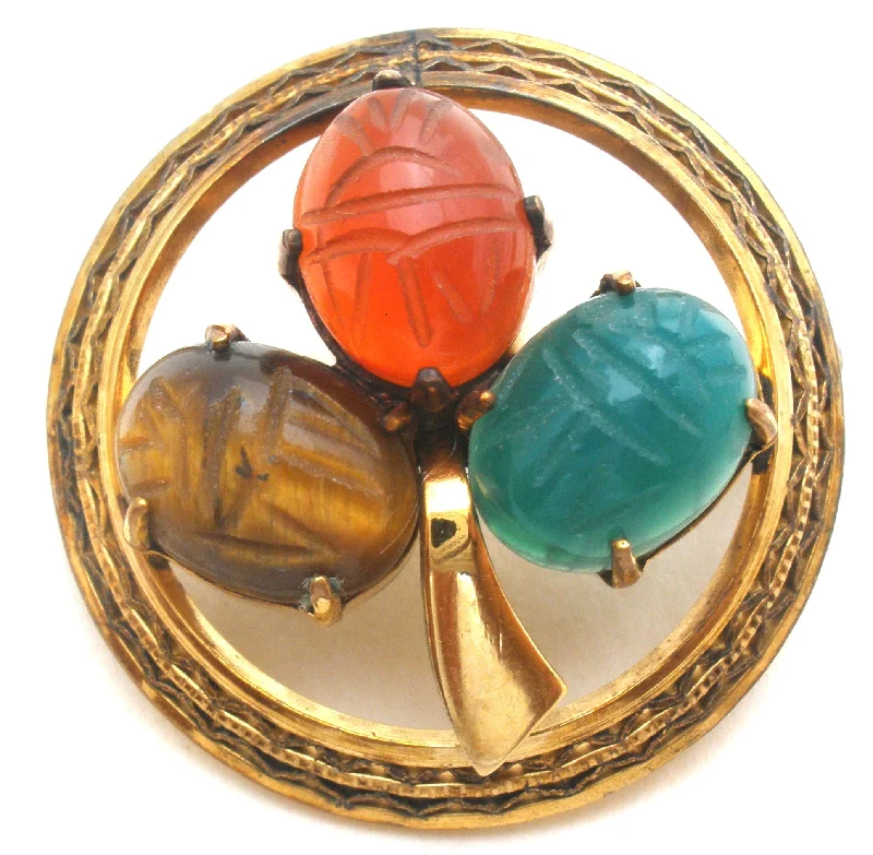 Ladies starlit gleam brooches -Scarab Beetle Gemstone Gold Filled Brooch Pin