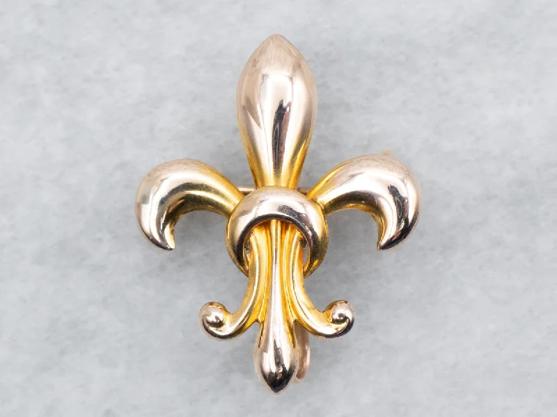 Ladies quirky spark brooches -Vintage Gold Fleur de Lis Brooch