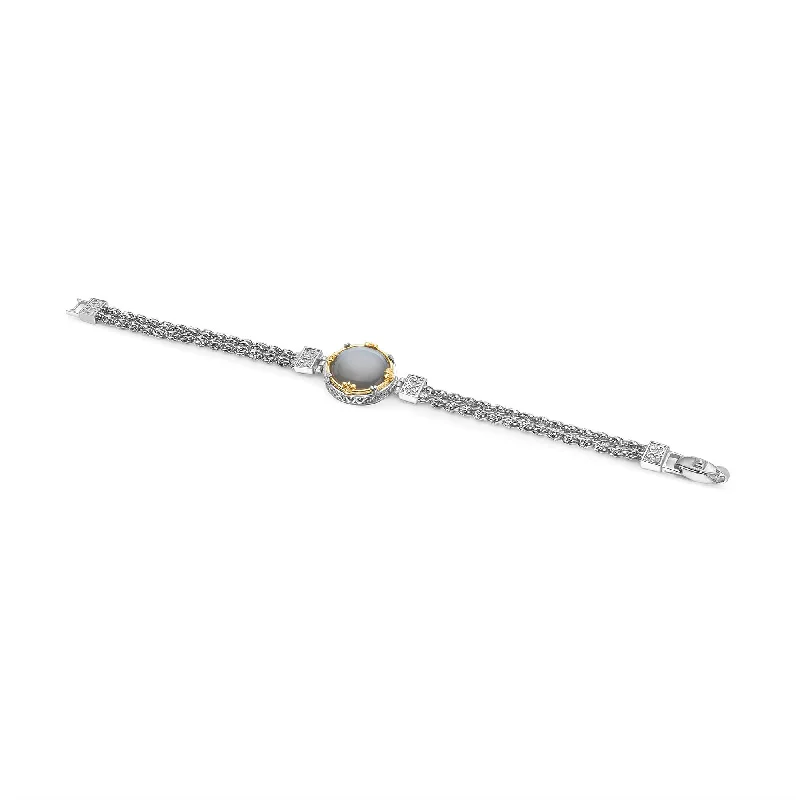 Ladies matte elegance bracelets -Gray Moonstone Bracelet in Two-Tone Gold by Anatoli