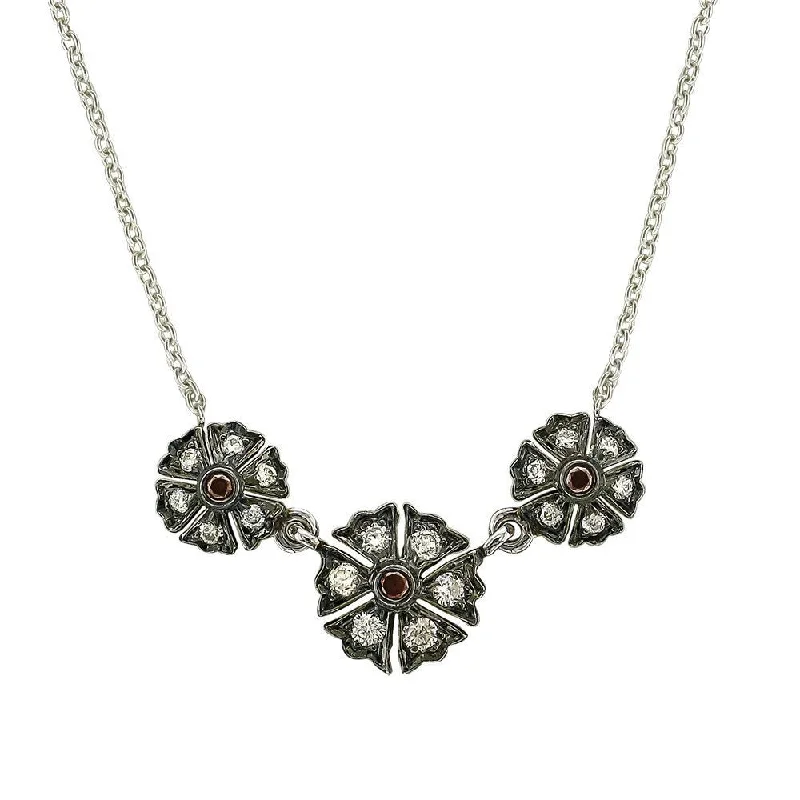 Ladies glistening silver necklaces -18KT Sethi Couture 3-Flower Diamond Necklace