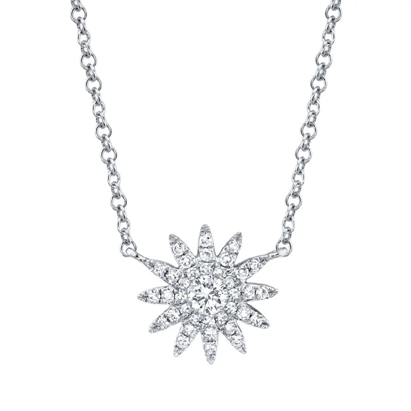 Ladies celestial touch necklaces -14KT GOLD .15 CTW DIAMOND SUN BURST PAVE NECKLACE