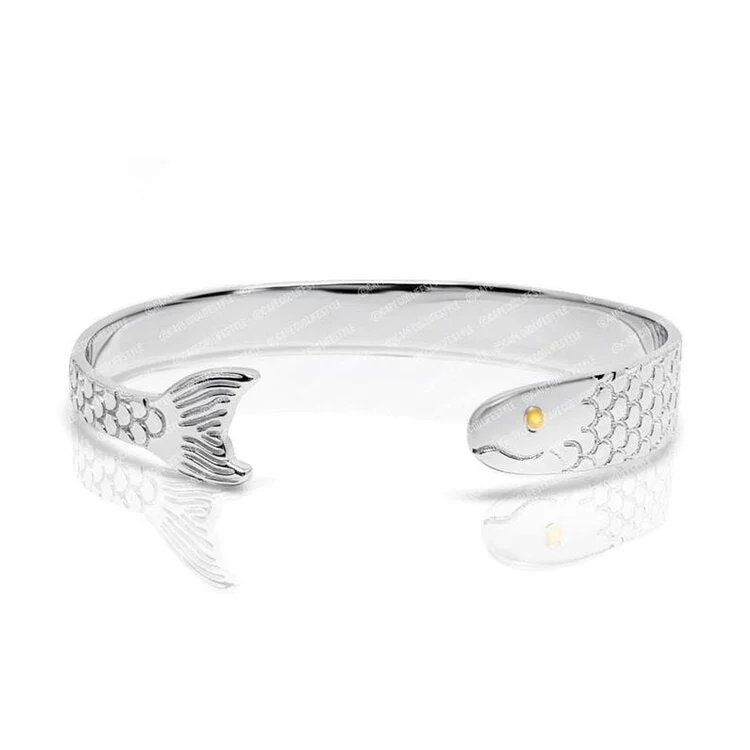 Ladies faithful shine bracelets -Cape Cod Fish Bracelet in Sterling Silver with a 14K Yellow Gold Eye