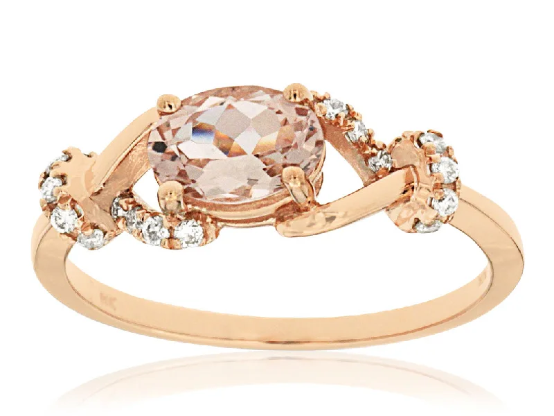 Ladies Rings Matte Spark-14k Rose Gold Oval Morganite and Diamond Ring PC6057M-MG